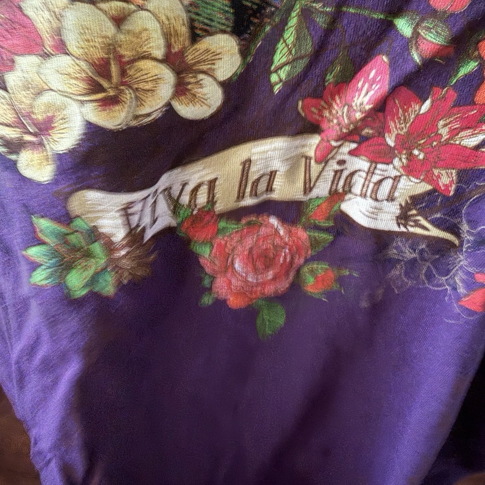 Frida Kahlo Shirt Size 6 Purple Sugar Skull Dia de los Muertos Floral Tee - Picture 4 of 11